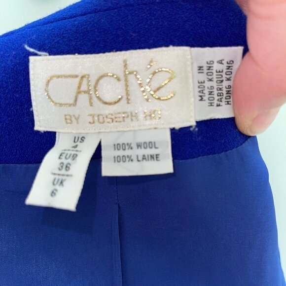 Cache Vintage Womens Skirt Suit Blue Size 4 By Joseph Ho Applique Pure Wool - Picture 5 of 10